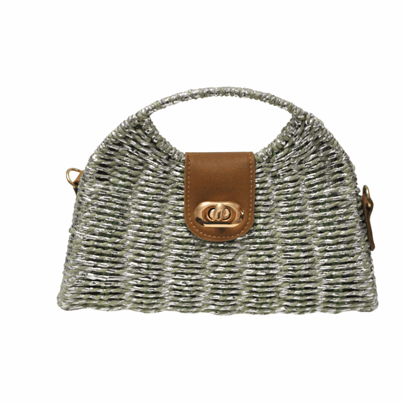 Bolsito mimbre plata y verde