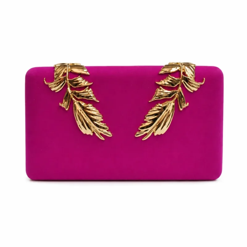 Clutch raso bugamvilla hojas oro