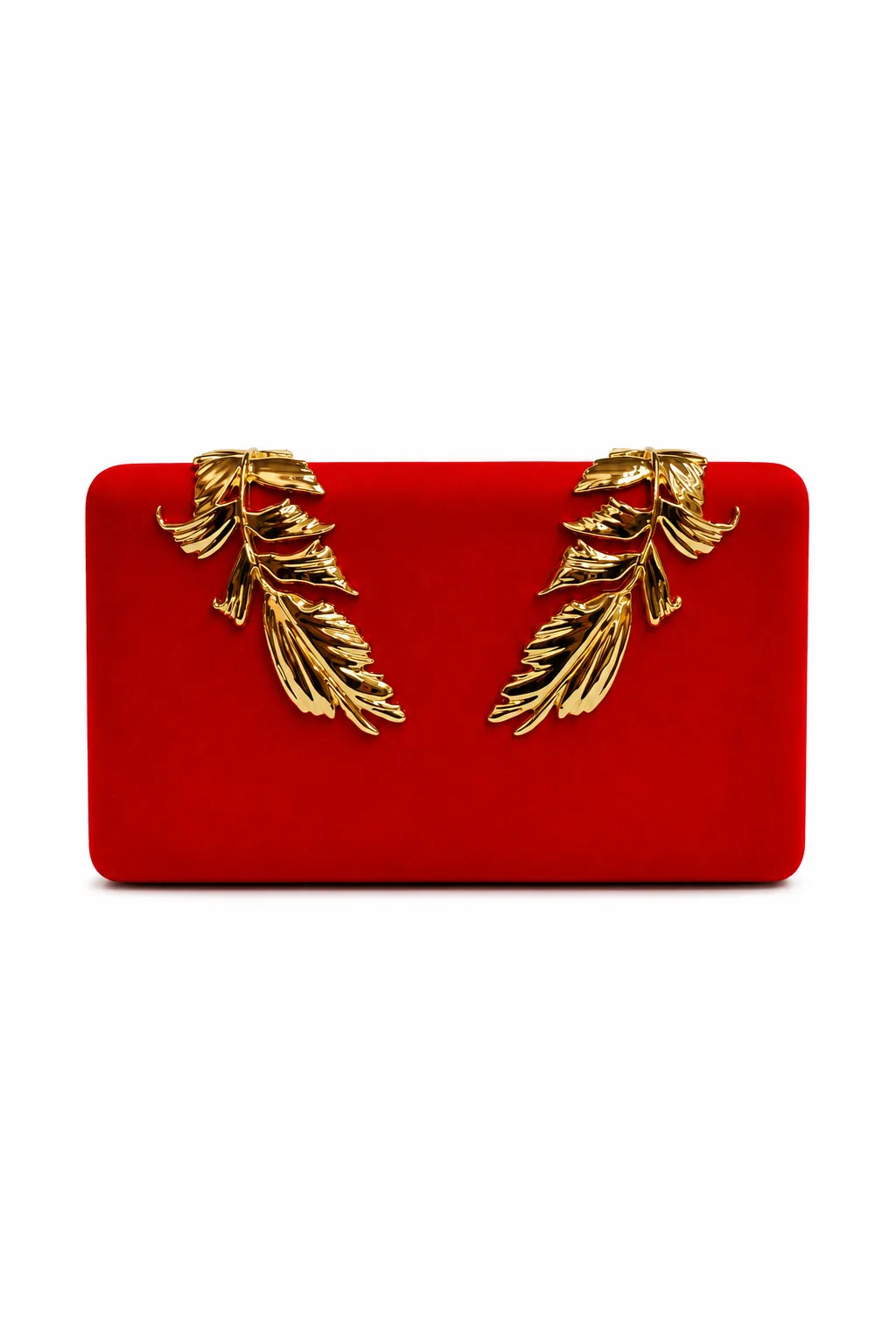 Clutch raso rojo hojas oro