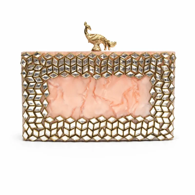 Clutch nácar rosa cierre pavo real