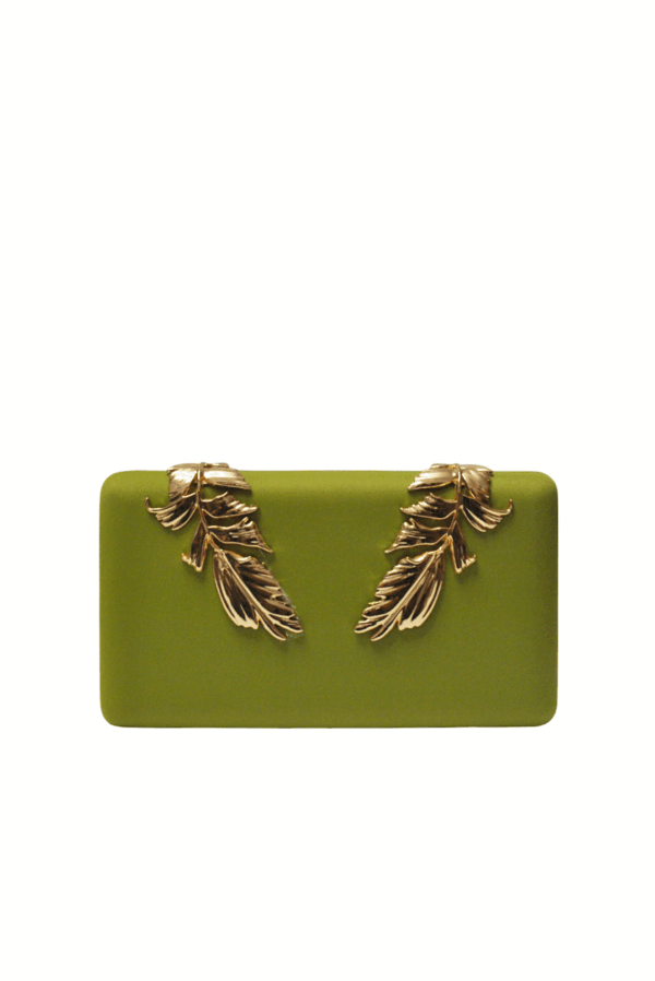 Clutch raso lima hojas oro