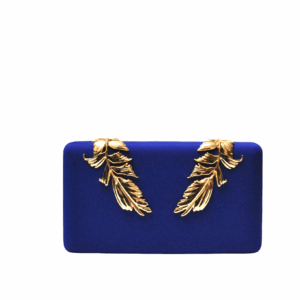 Clutch raso azul hojas oro