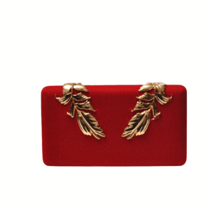 Clutch raso rojo hojas oro
