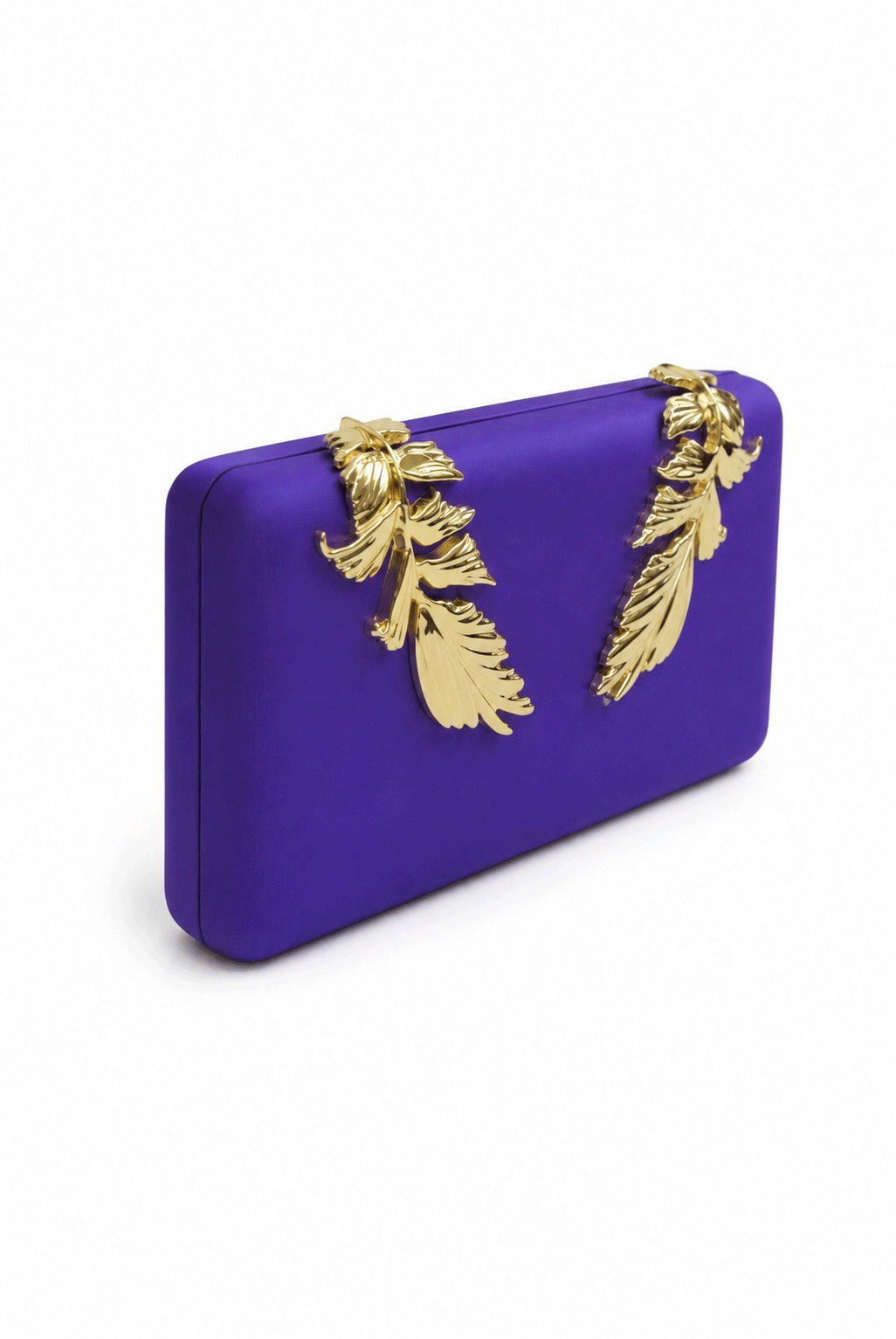 Clutch raso morado hojas oro - Imagen 2