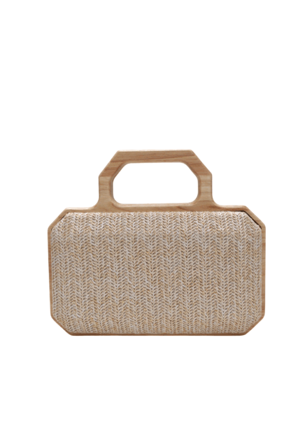 Clutch rafia oro y madera