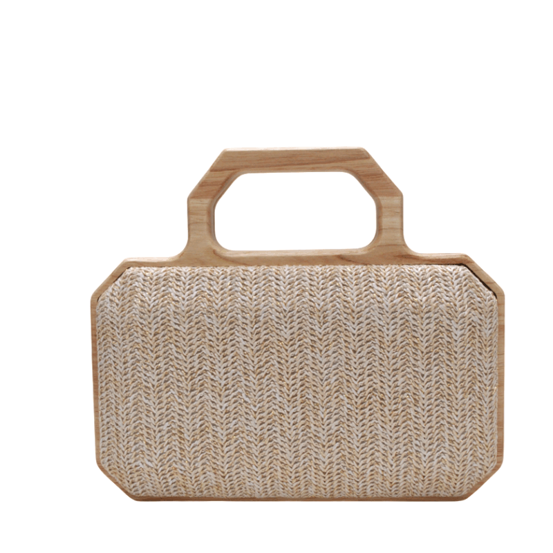 Clutch rafia oro y madera