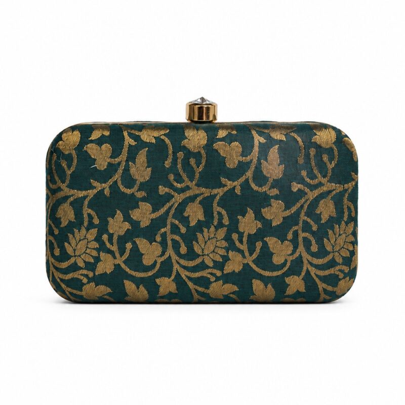 Clutch verde flores doradas