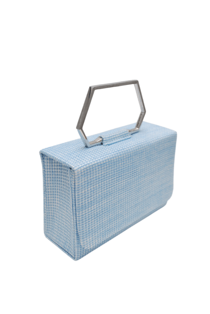 Clutch azul rafia asa plata