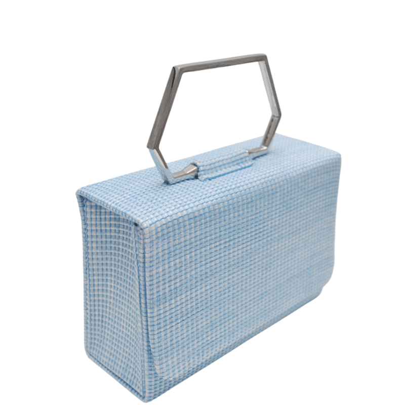 Clutch azul rafia asa plata