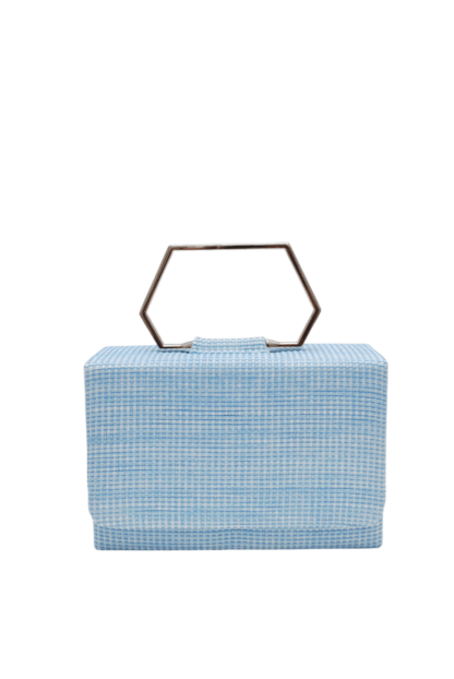 Clutch azul rafia asa plata - Imagen 2