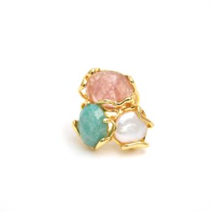 Anillo de piedras naturales rosa, verde y nácar