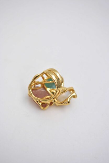 Anillo de piedras naturales rosa, verde y nácar - Imagen 2