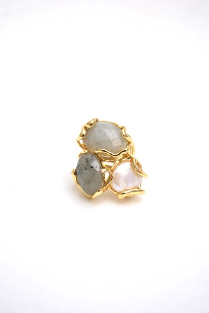 Anillo aurora de labradorita y nácar