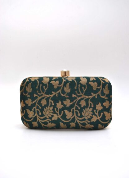 Clutch verde flores doradas