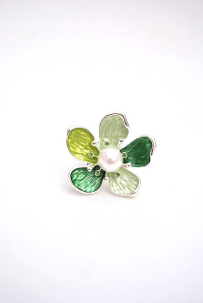 Anillo flor verde y perla