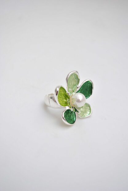 Anillo flor verde y perla - Imagen 2