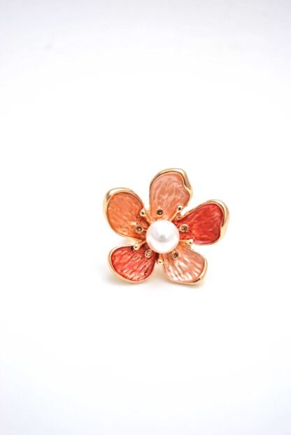 Anillo flor naranja y perla