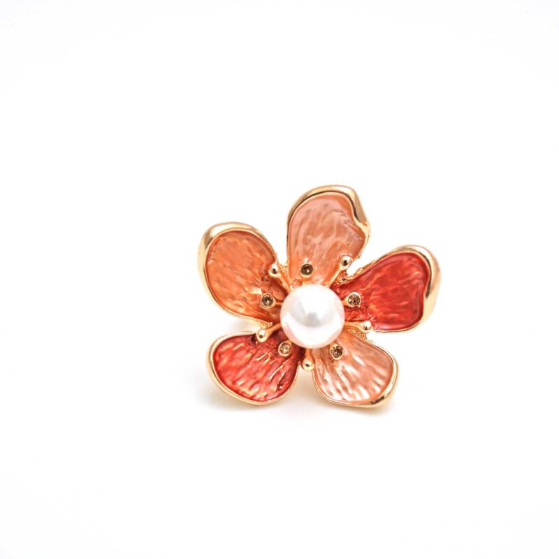 Anillo flor naranja y perla
