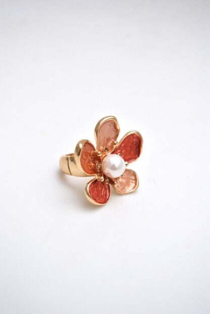 Anillo flor naranja y perla - Imagen 2