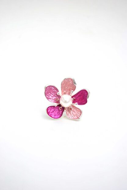 Anillo flor rosa y perla