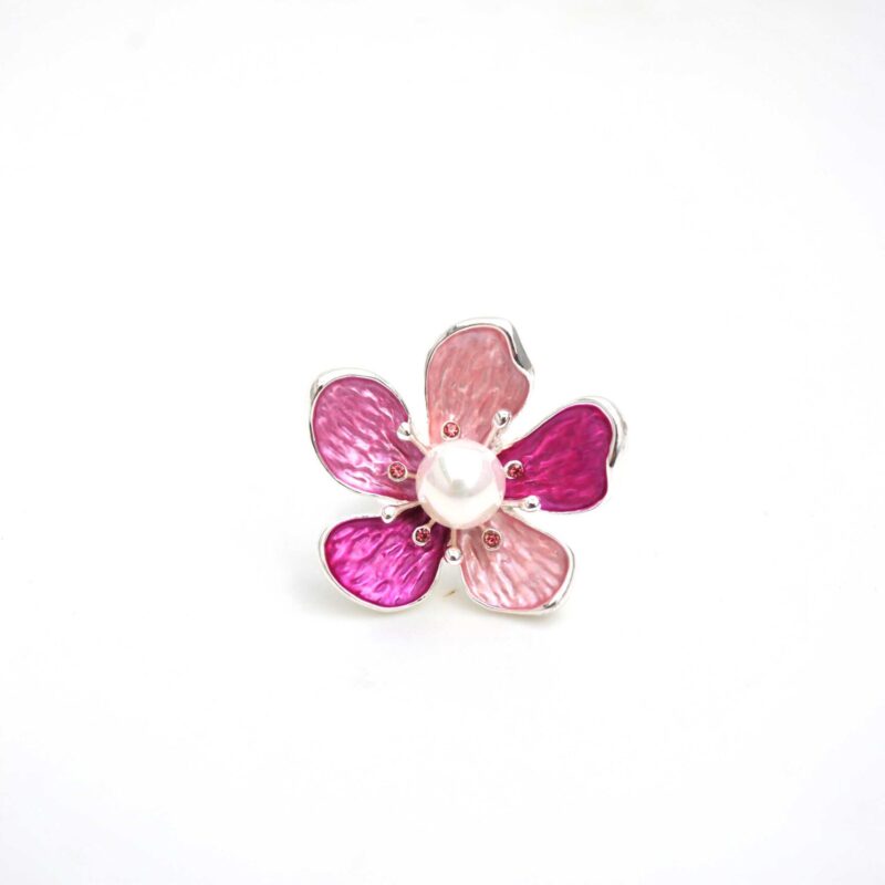 Anillo flor rosa y perla
