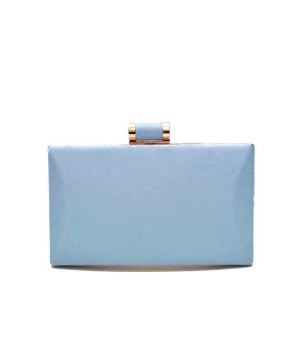 Clutch azul y dorado broche