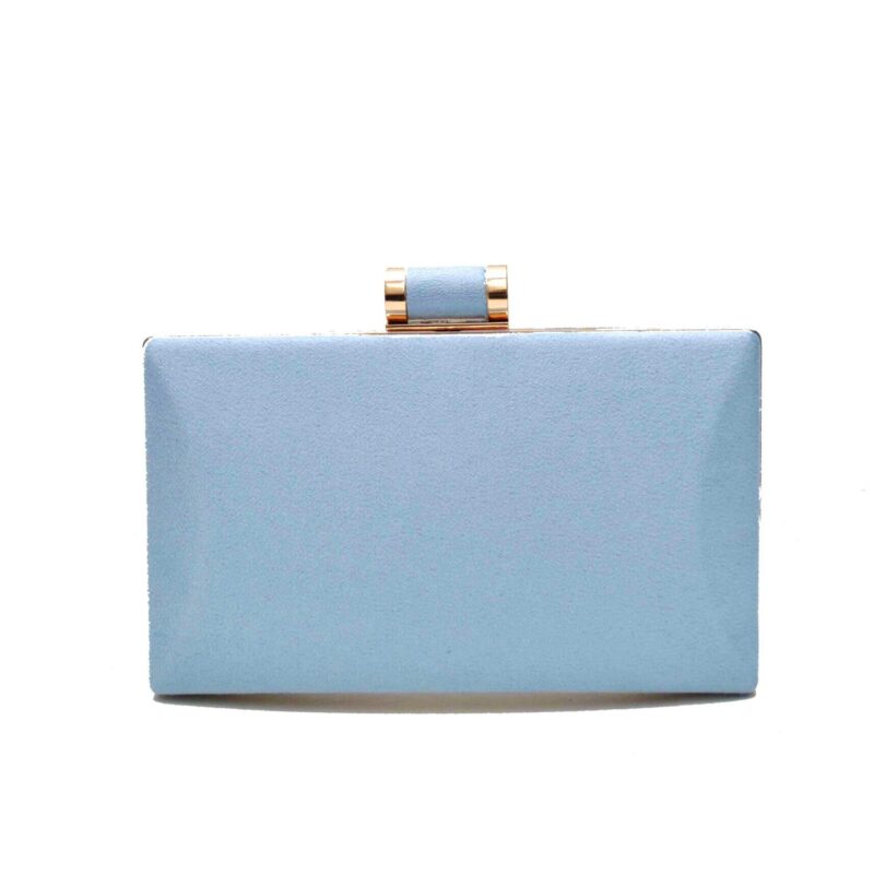 Clutch azul y dorado broche