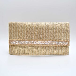Cartera dorada con piedras