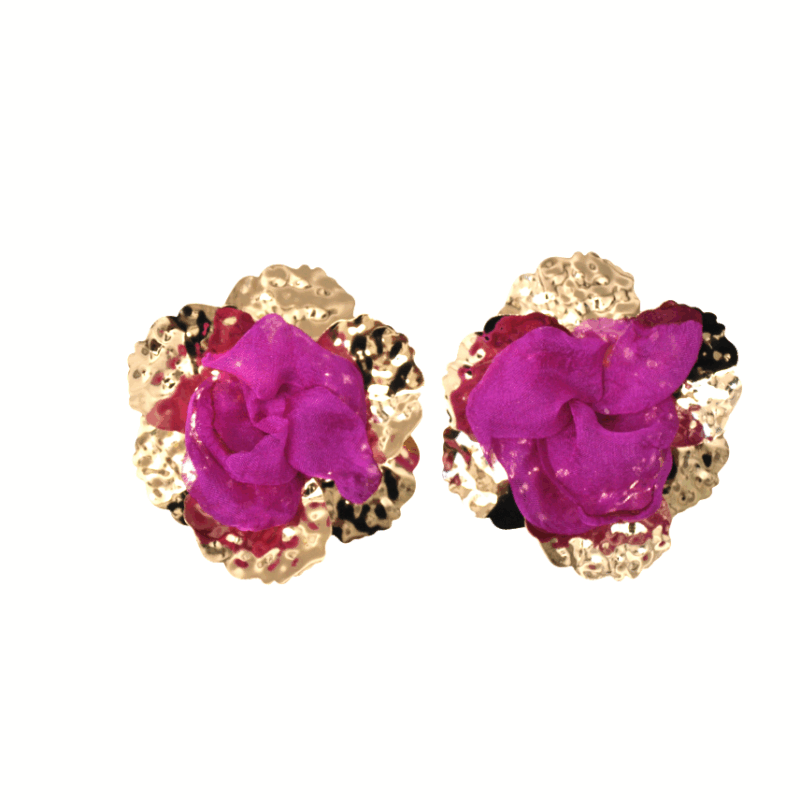 Pendientes dorados flor tela