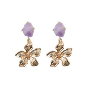Pendientes flor y piedra lila