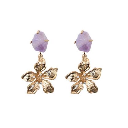 Pendientes flor y piedra lila