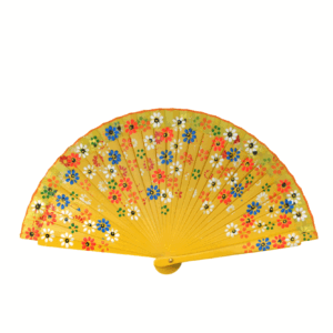 Abanico amarillo pintado a mano