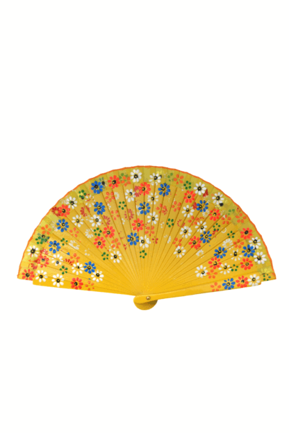 Abanico amarillo pintado a mano