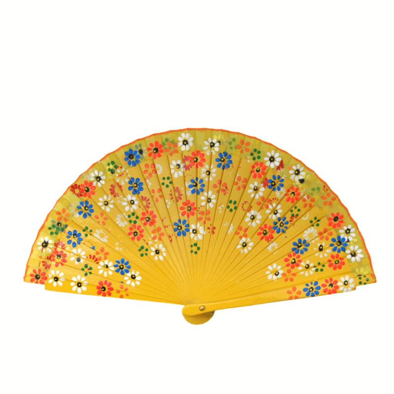 Abanico amarillo pintado a mano
