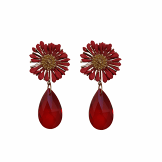 Pendientes rojos flor y lágrima
