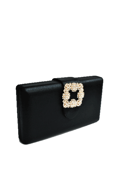Bolso clutch negro broche joya - Imagen 2