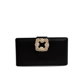 Bolso clutch negro broche joya