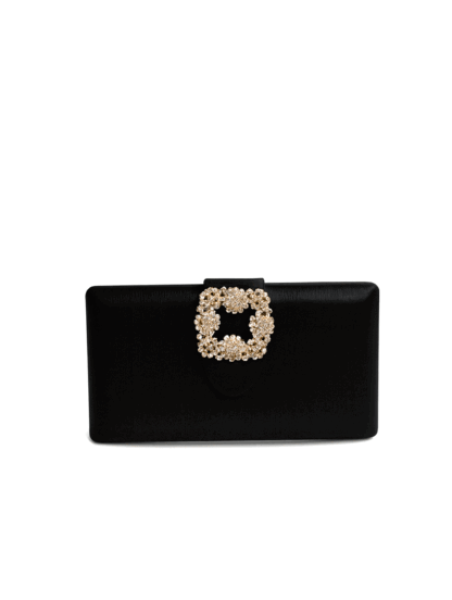 Bolso clutch negro broche joya