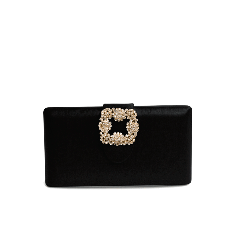 Bolso clutch negro broche joya