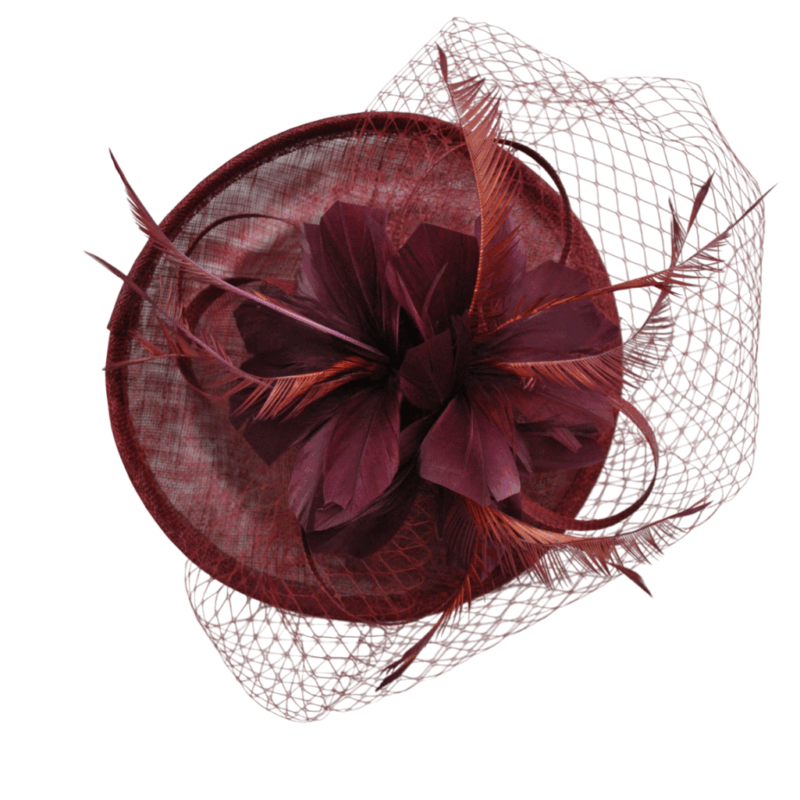 Tocado burdeos con redecilla