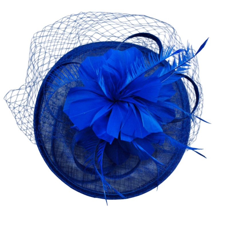 Tocado azul eléctrico con redecilla