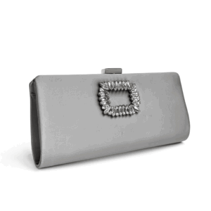 Cartera gris de raso y pedrería