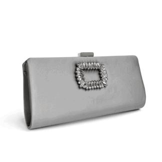 Cartera gris de raso y pedrería