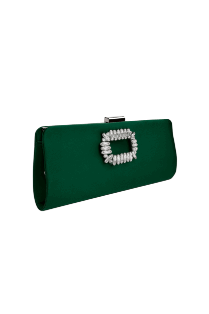 Cartera verde de raso y pedrería