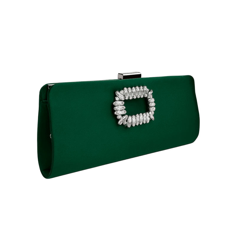Cartera verde de raso y pedrería