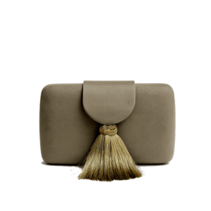 Bolso clutch marrón taupé flecos