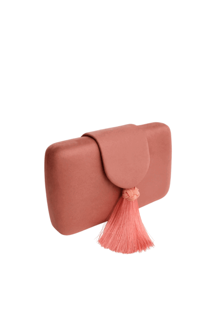 Bolso clutch rosa pompón flecos - Imagen 2