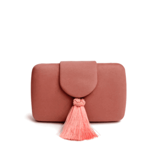 Bolso clutch rosa pompón flecos