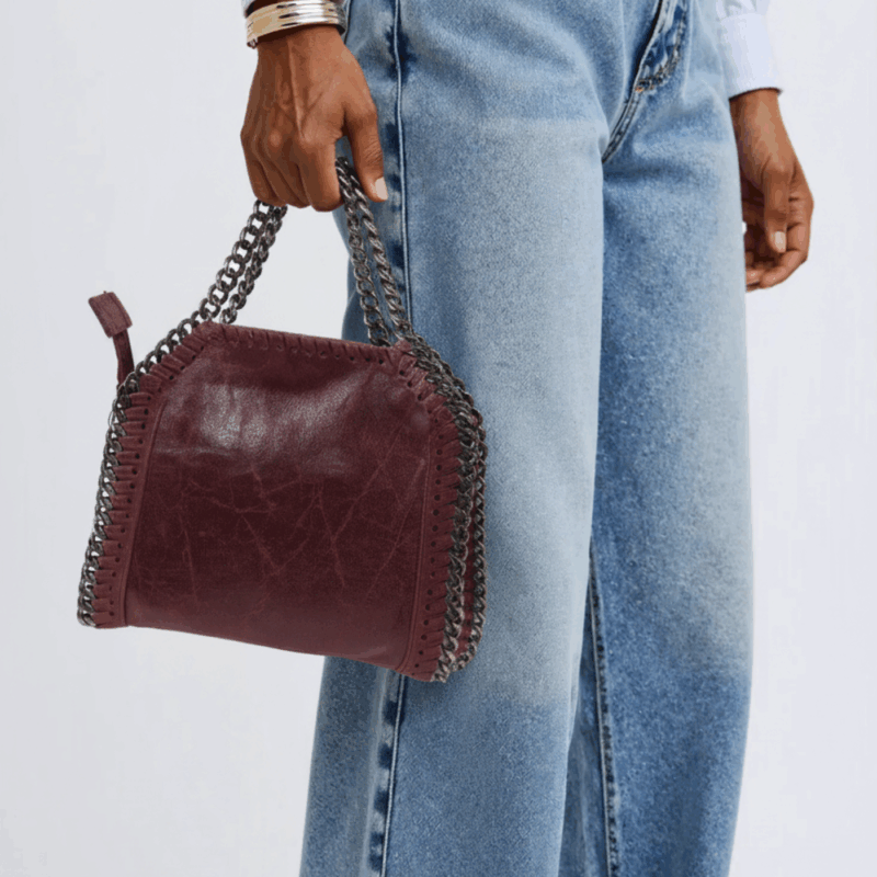 Bolso piel color burdeos