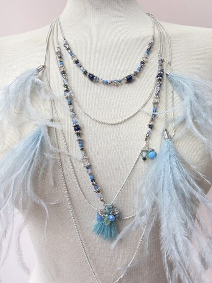 Collar largo plumas azules - Imagen 2